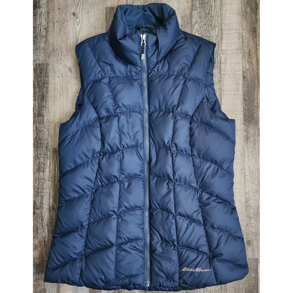 Eddie Bauer Vest Womens Small Navy Blue Down Full Zip Puffer Hiking Outdoors